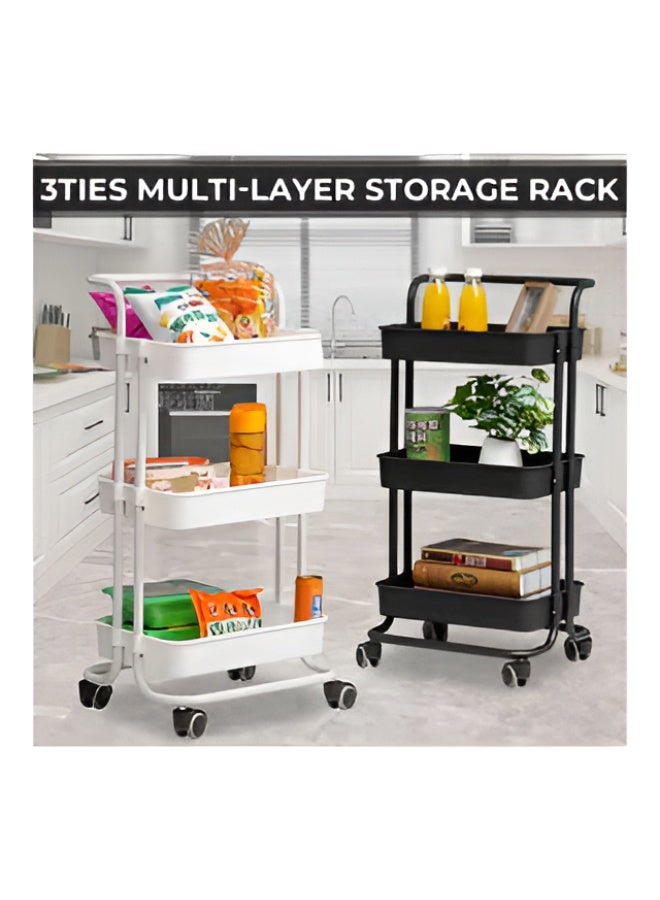 Toshionics 3-Tier Metal Mesh Rolling Utility Cart with Handle & Wheels | Multipurpose Storage Organizer Rack for Kitchen, Bathroom, Office, Home | Mobile Shelving Unit, Space-Saving Storage Trolley (33.5 x 17.5 x 14.5 in) - Image 5